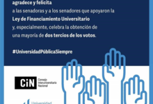 CIN celebra la sanción en el Senado de la Ley de Financiamiento